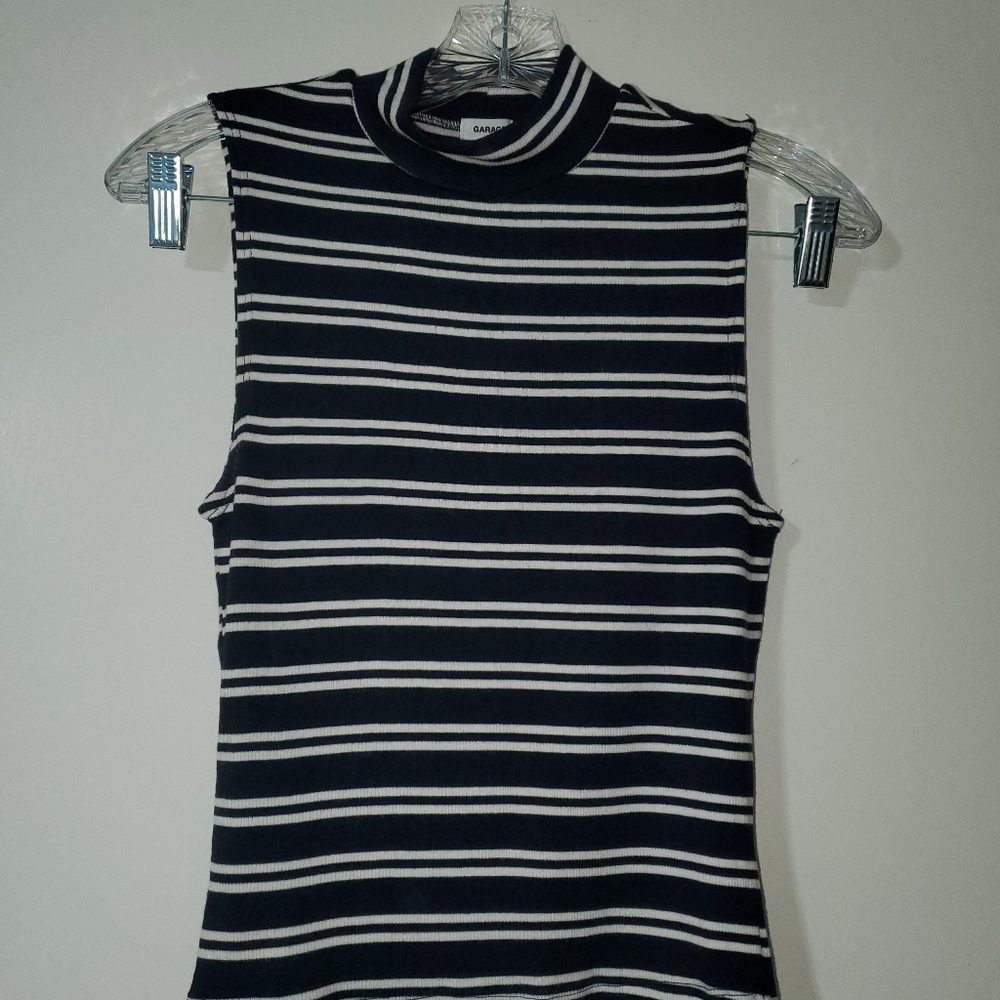 Striped mock neck ribbed midi top.